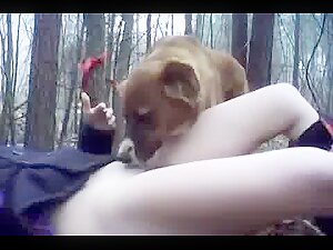 Girl has sex in the woods with the dog